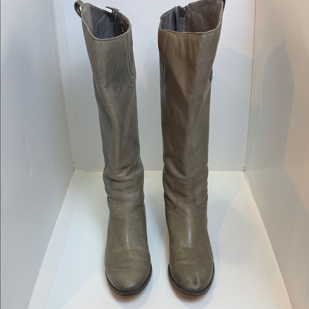 Sam Edelman Gray Leather Knee-High Heeled Boots, 7.5